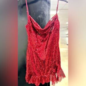 Lucy in the sky red cowl neck sequin minidress size S
